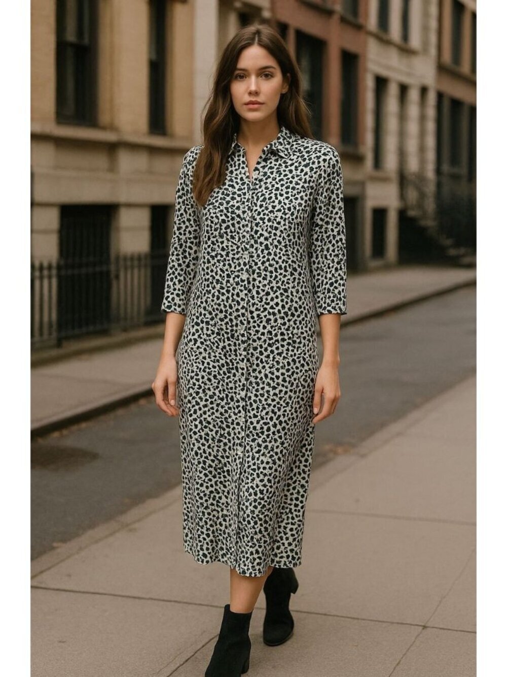 Nordstrom Signature Womens Silk Button Shirt Dress Size 12 White Green SP GDD